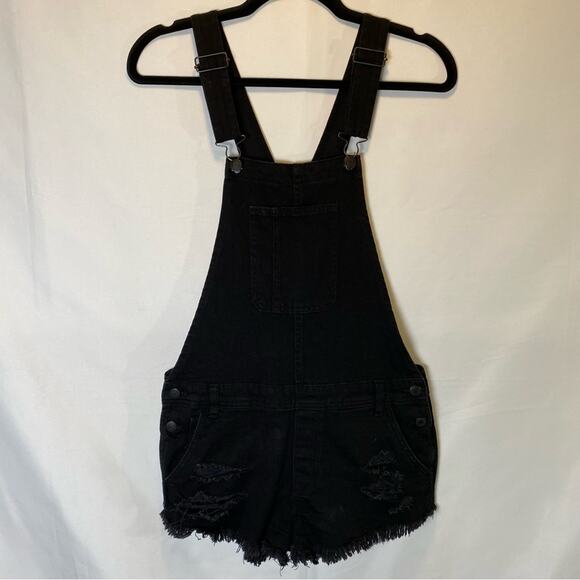 American Eagle Distressed Denim Shortalls Black Short Bib Overalls Romper XS - Picture 1 of 13